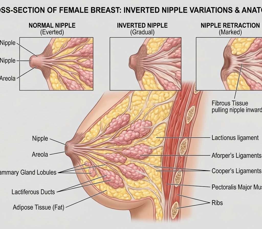 Anatomy of nipple variations and breast structure in Newport Beach, CA - inverted nipple meaning