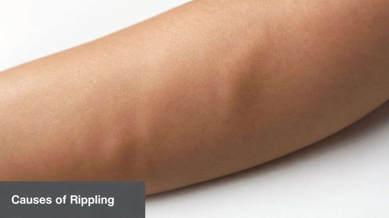 Close up view of skin on an arm, representing potential surface texture changes related to breast implant rippling.