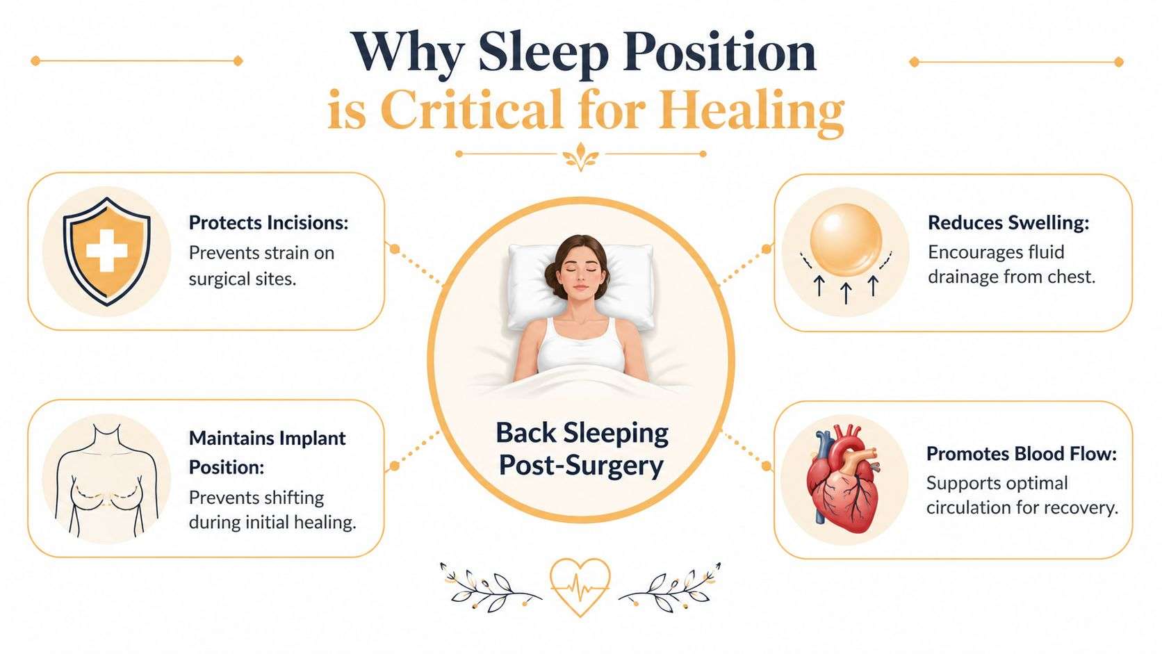 An infographic showing the benefits of back sleeping after surgery to aid recovery and healing.
